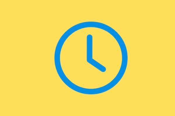 Icône horloge bleue sur fond jaune, indique le minuteur.