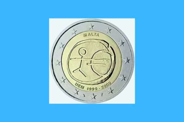 Pièce de 2 euros maltaise avec un stick figure, pour l'UEM 1999-2009.