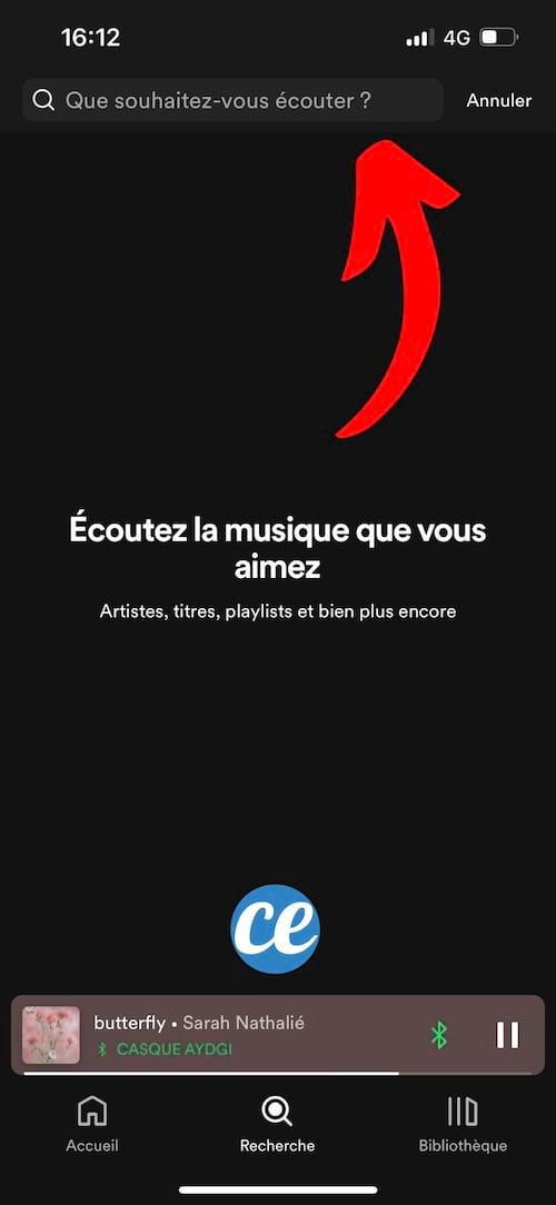 Accédez à la fonction de recherche Spotify en tapant des paroles ou le nom d'un artiste 