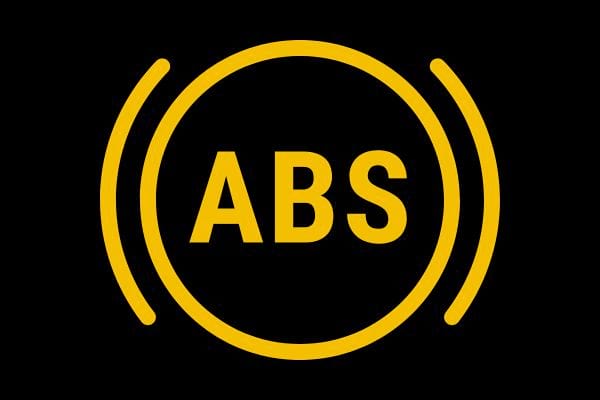Témoin jaune ABS, un cercle avec "ABS" en son centre, indiquant un problème avec le système de freinage antiblocage.