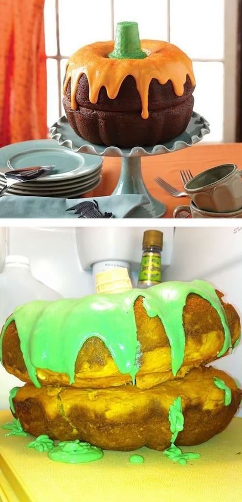 Version réussie à gauche, version ratée avec un glaçage fondu à droite.