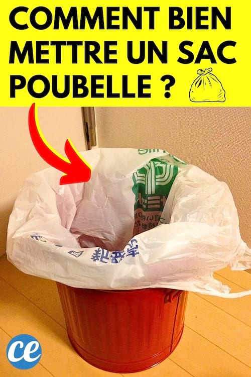 Un sac poubelle qui a été mis dans la poubelle de la bonne façon