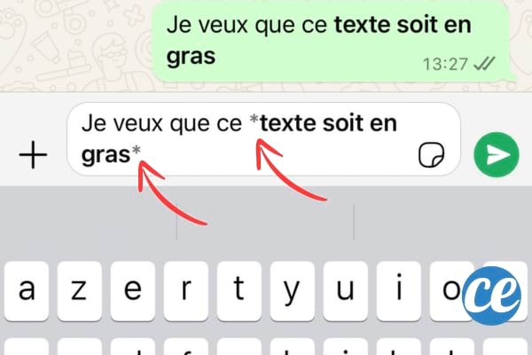 Un texte écrit en gras sur WhatsApp en utilisant le symbole * autour du texte
