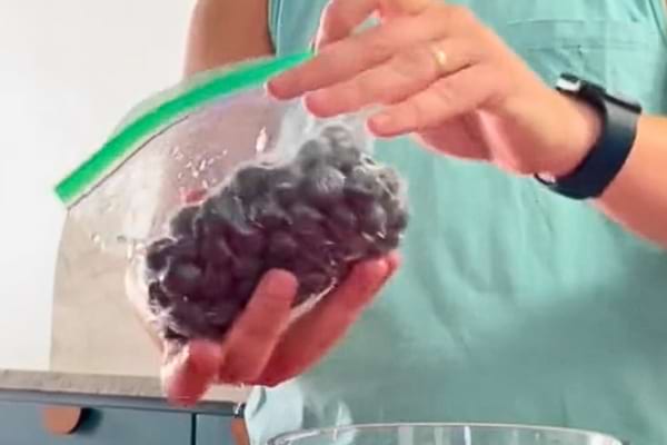 Des myrtilles mises sous vide sans machine dans un sac ziploc