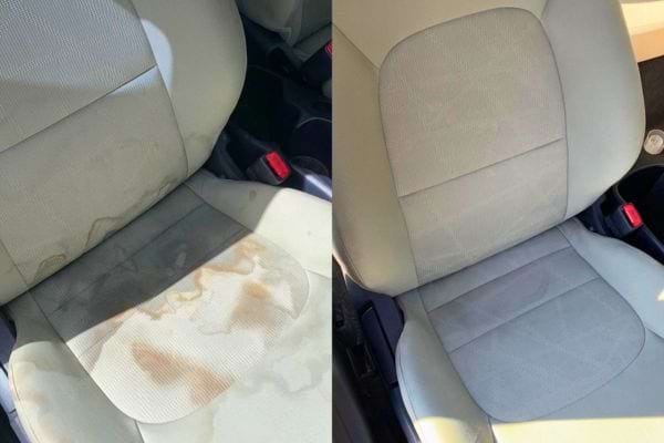 Comparaison de deux sièges de voiture, un sale et un propre.