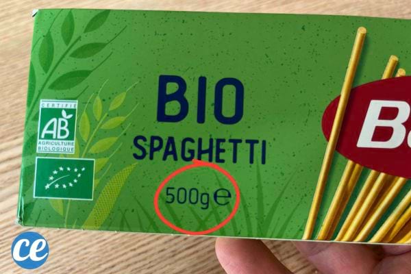 Emballage de spaghetti biologique.