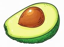 Une moitié d'avocat avec un gros noyau marron et une chair verte.