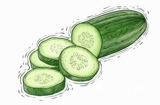 Un concombre avec des tranches exposant l'intérieur vert clair.