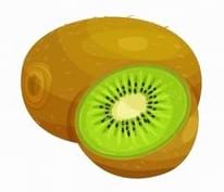 Un kiwi coupé en deux, montrant une chair verte vif et des graines noires.