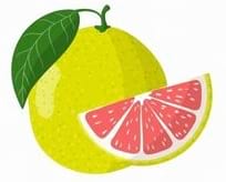 Un pomelo jaune avec une tranche rose vif.