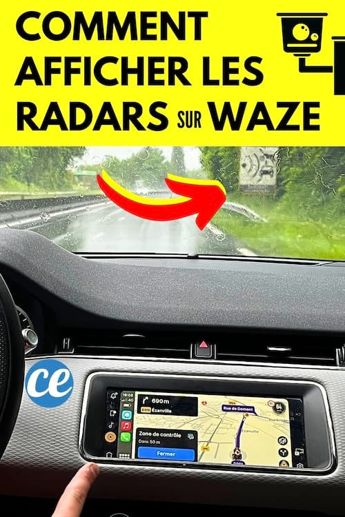 Un radar sur la route qui est affiché sur l'application Waze de la voiture