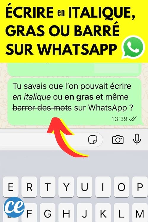 Un message sur WhatsApp qui a été écrit en italique, en gras et en barré