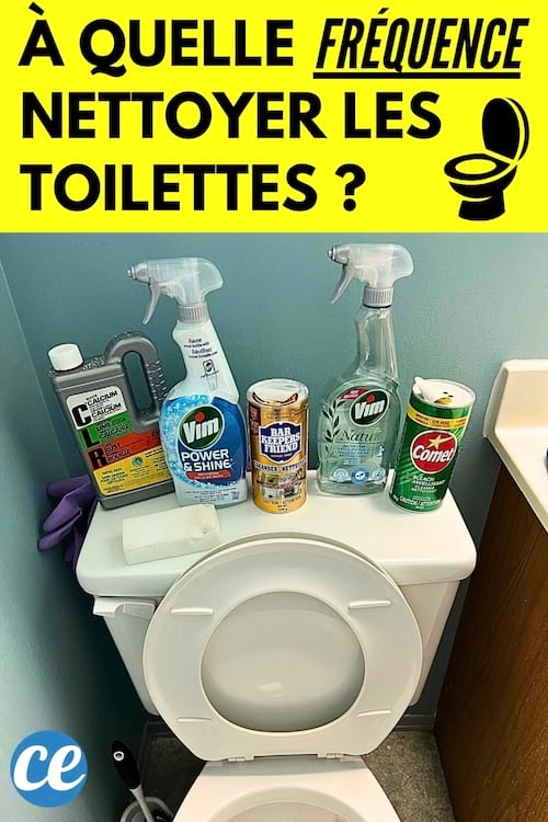 Des produits pour nettoyer les toilettes posés sur les WC