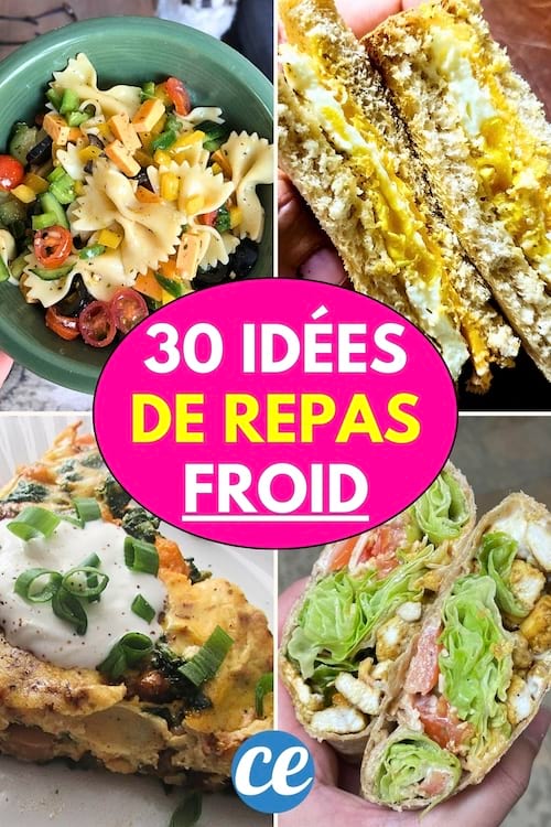 4 repas froid avec des pâtes, un wrap et une Frittata