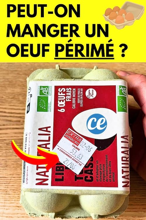 Une boîte d'oeufs en emballage en carton avec une DLC dépassée qui sont mangeables