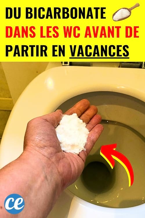 Une main qui met du bicarbonate de soude dans les WC pour enlever les odeurs