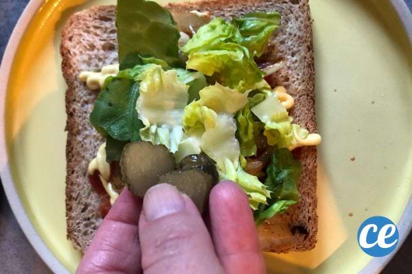 Mettez des cornichons sur la salade