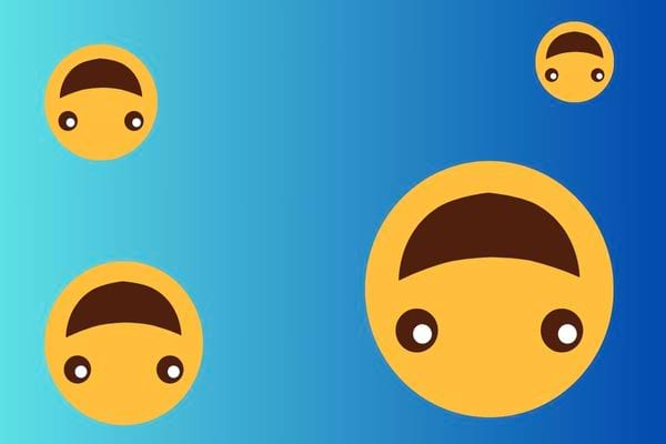 Plusieurs smileys à l'envers sur fond bleu dégradé.
