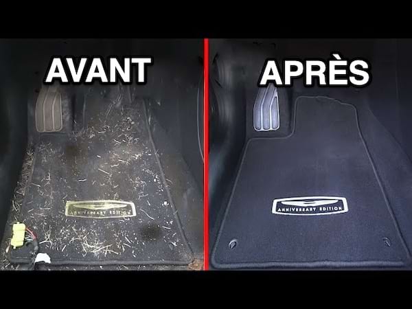 Un tapis de voiture sale à gauche et propre à droite