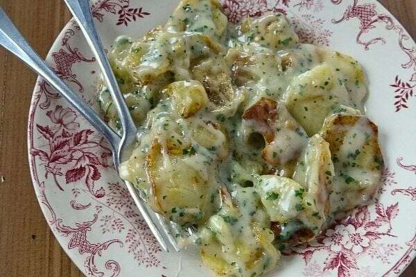 Truffade de pommes de terre au fromage fondu, persillée.