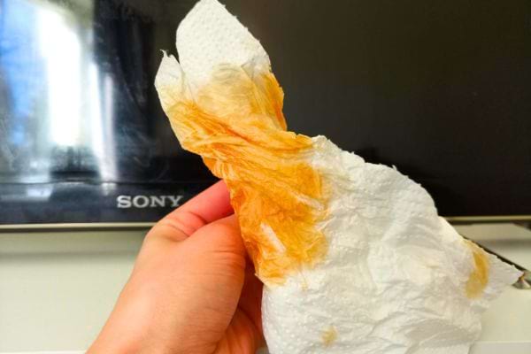 du papier essuie-tout taché