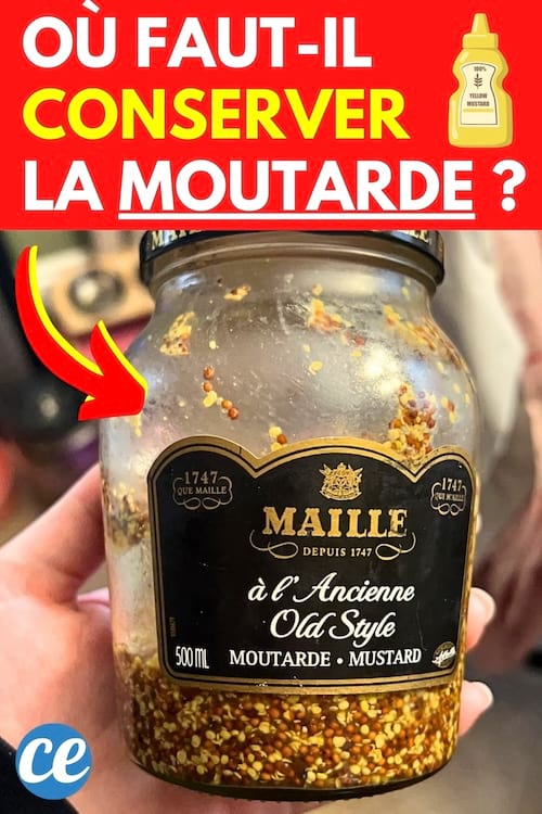 Un pot de moutarde Maille qui va être mis au frigo pour être conservé