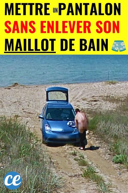 un monsieur qui se change à la plage en se mettant tout nu