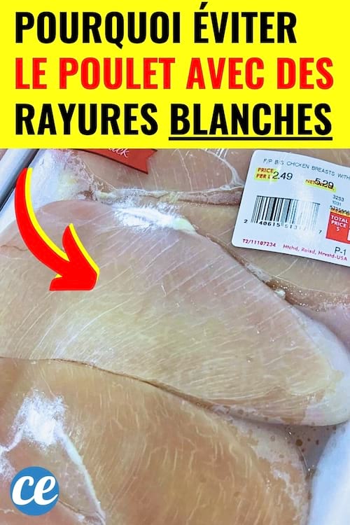 Des filets de poulet au supermarché avec des rayures blanches
