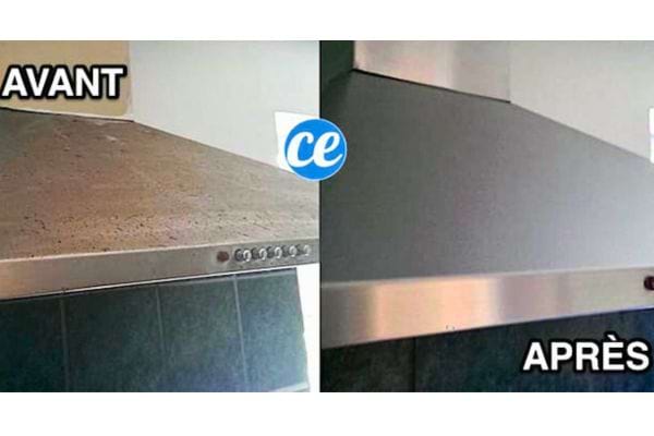 Hotte de cuisine avant et après nettoyage au savon noir.