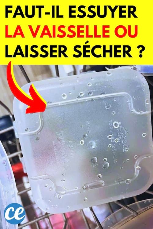 Un tupperware dans le lave-vaisselle qui est mouillé et qu'il faut essuyer 