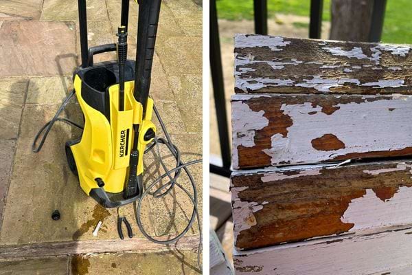 Karcher utilisé pour enlever la peinture sur du bois.