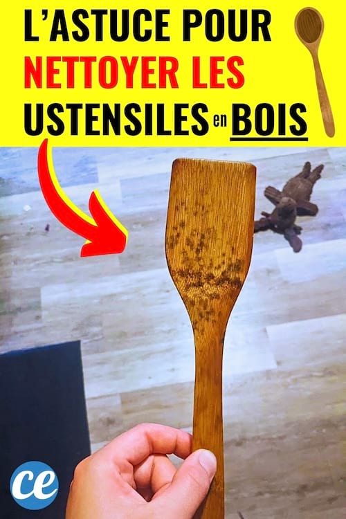Une cuillère en bois qu'il faut nettoyer avec de l'eau bouillante