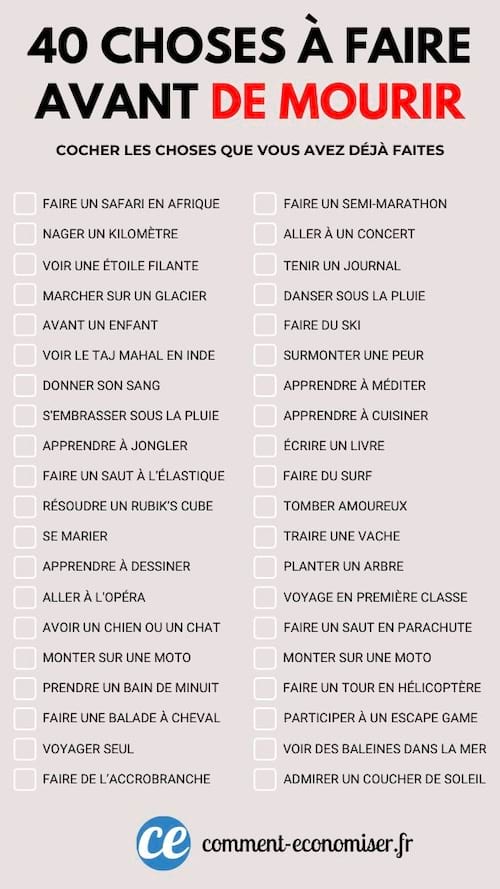 Liste de choses à faire avant de mourir 