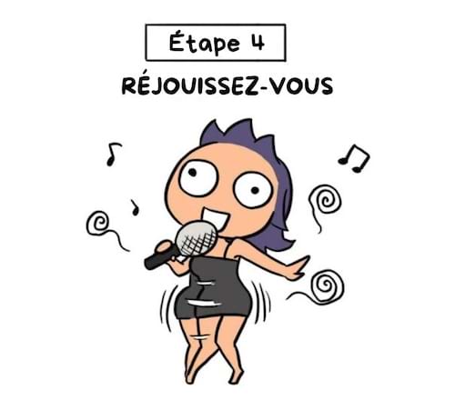 La m&ecirc;me femme chante joyeusement apr&egrave;s avoir quitt&eacute; la chambre.
