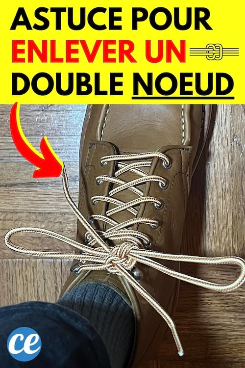 Un double noeud sur une chaussure en cuir vert pour que le lacet tienne bien