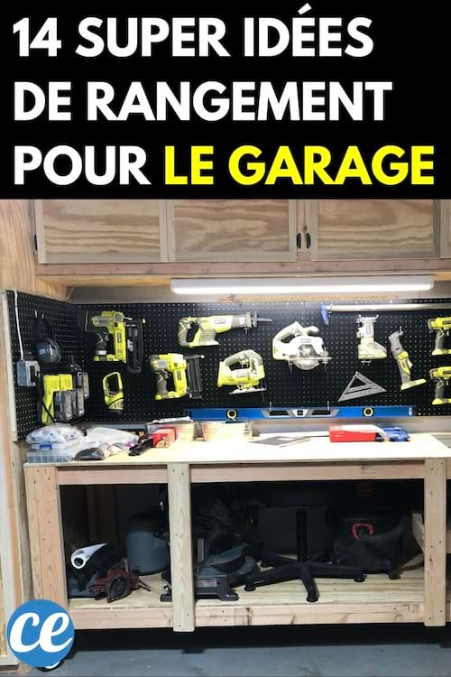 Une partie d'un garage rangé avec pleins d'outils 