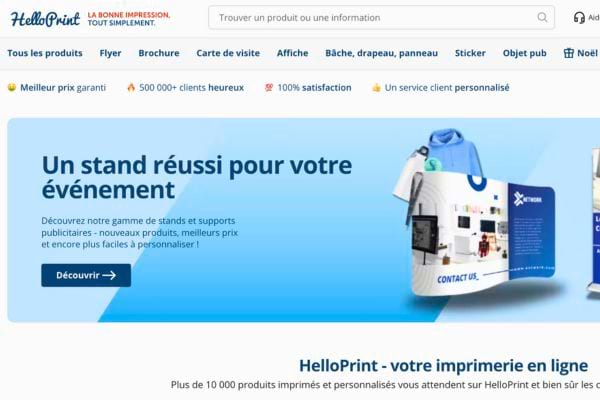 Page d'accueil d'un site d'impression en ligne.