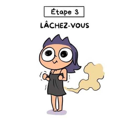 Une femme sort de la chambre après avoir lâché un pet.