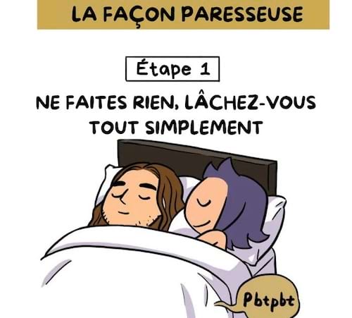 Illustration d'une méthode paresseuse de rester au lit sans bouger.