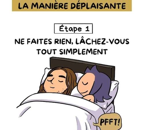 Une personne reste confortablement dans le lit et lâche un pet.