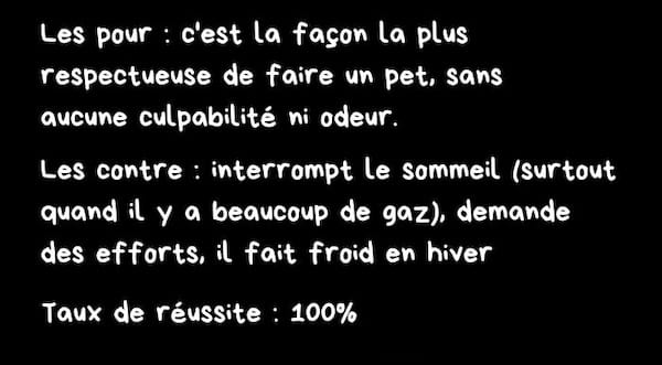 Avantages: manière la plus respectueuse de péter, sans odeur ni culpabilité.