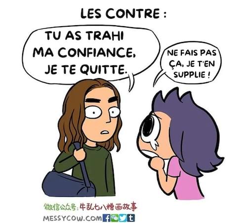 Une scène dramatique de rupture où une femme dit à son partenaire qu'il a trahi sa confiance.