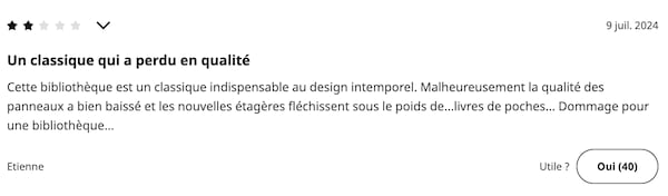 Critique sur la baisse de qualité d'une bibliothèque IKEA