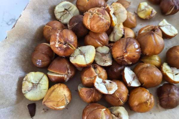 Châtaignes grillées et prêtes à déguster.