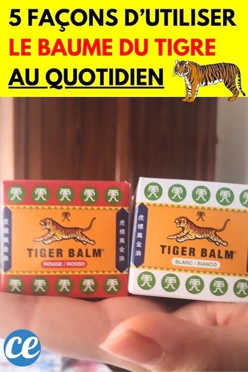 Une femme tenant deux baumes du tigre rouge et blanche