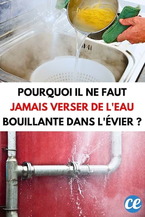 De l'eau bouillante des pâtes versées dans l'évier et des canalisations en PVC