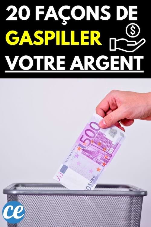 Une personne tenant un billet de 500€ au dessus d'une poubelle