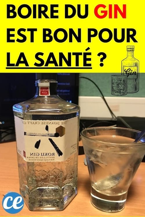 Bouteille en verre de gin avec un verre remplie à côté