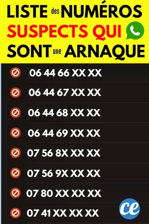 Tableau liste des numéros de téléphone suspects en 06 et 07