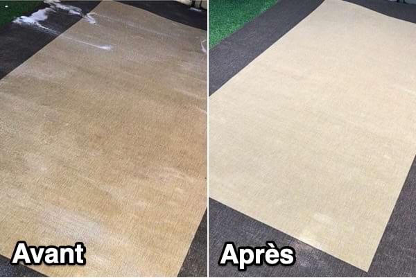 Un tapis sale de chez IKEA qui est nettoyé avec du bicarbonate et du vinaigre blanc